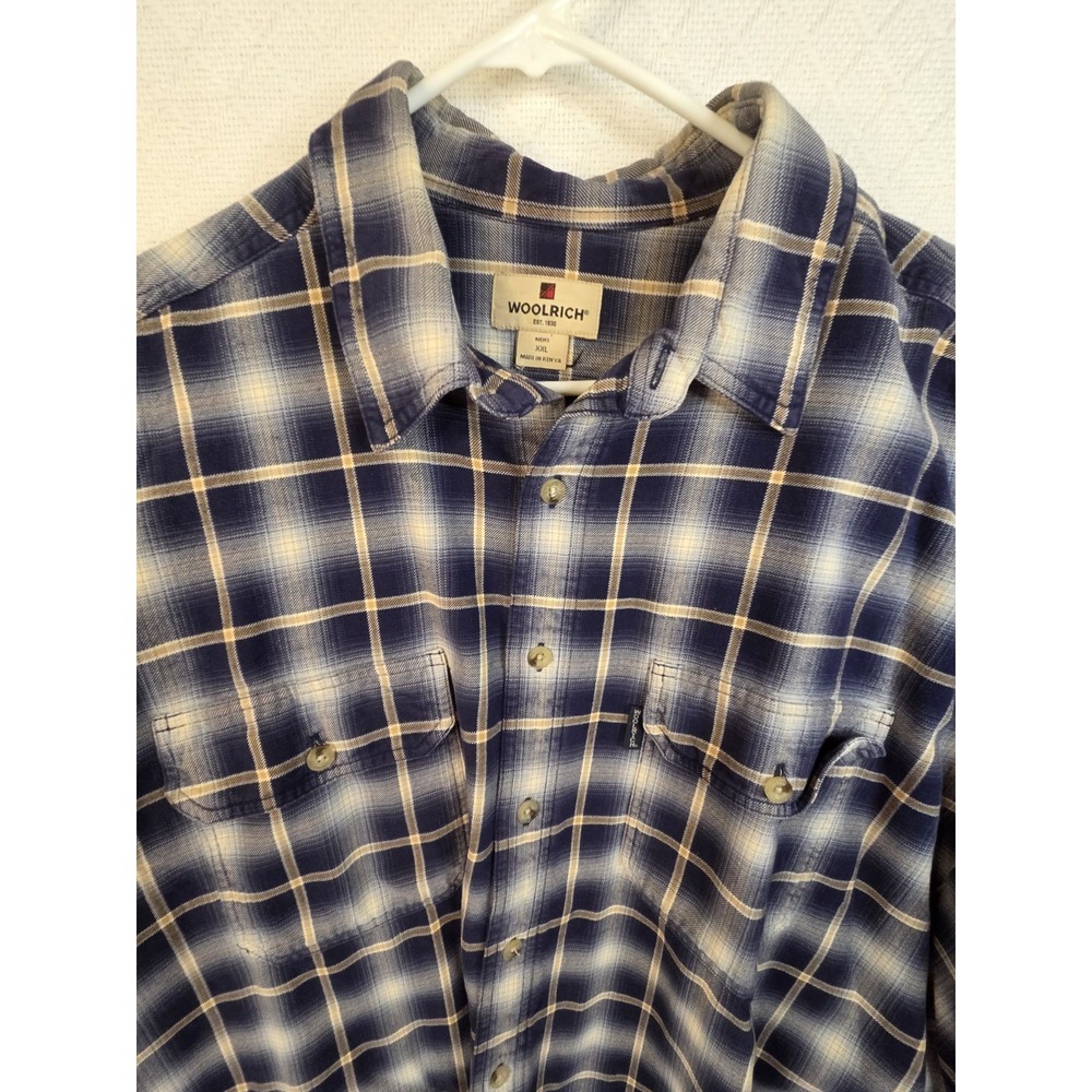 Woolrich Classic Cotton Blue Plaid Mens 2XL Button Down Shirt Outdoor Lumberjack